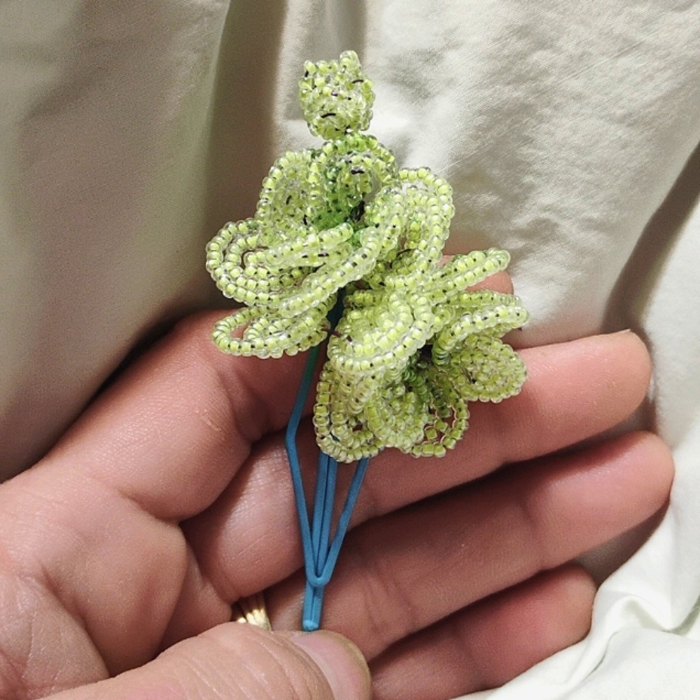 Yellow Beaded Flowers Hair Piece